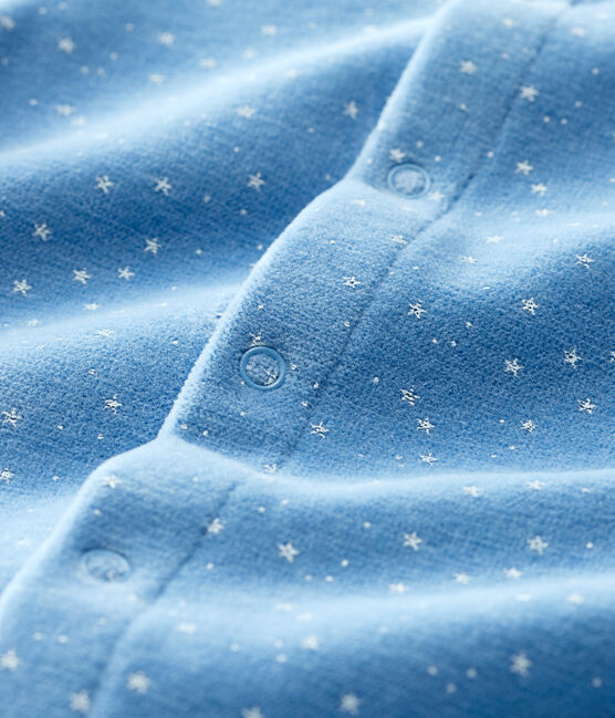 Babies' Starry Organic Cotton Velour Sleepsuit with Collar ALASKA blue/MARSHMALLOW white